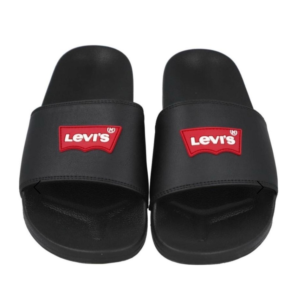 New Full set Levi's Men June Batwing Logo Black Red Slide Sandals Size 12